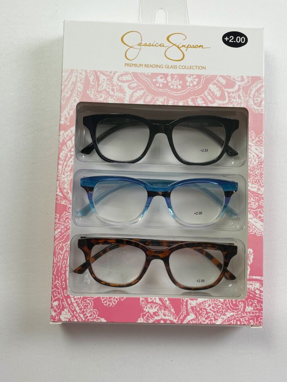 Jessica Simpson 3 Pack Reading Glasses +2.00 Black Blue Tortoise New